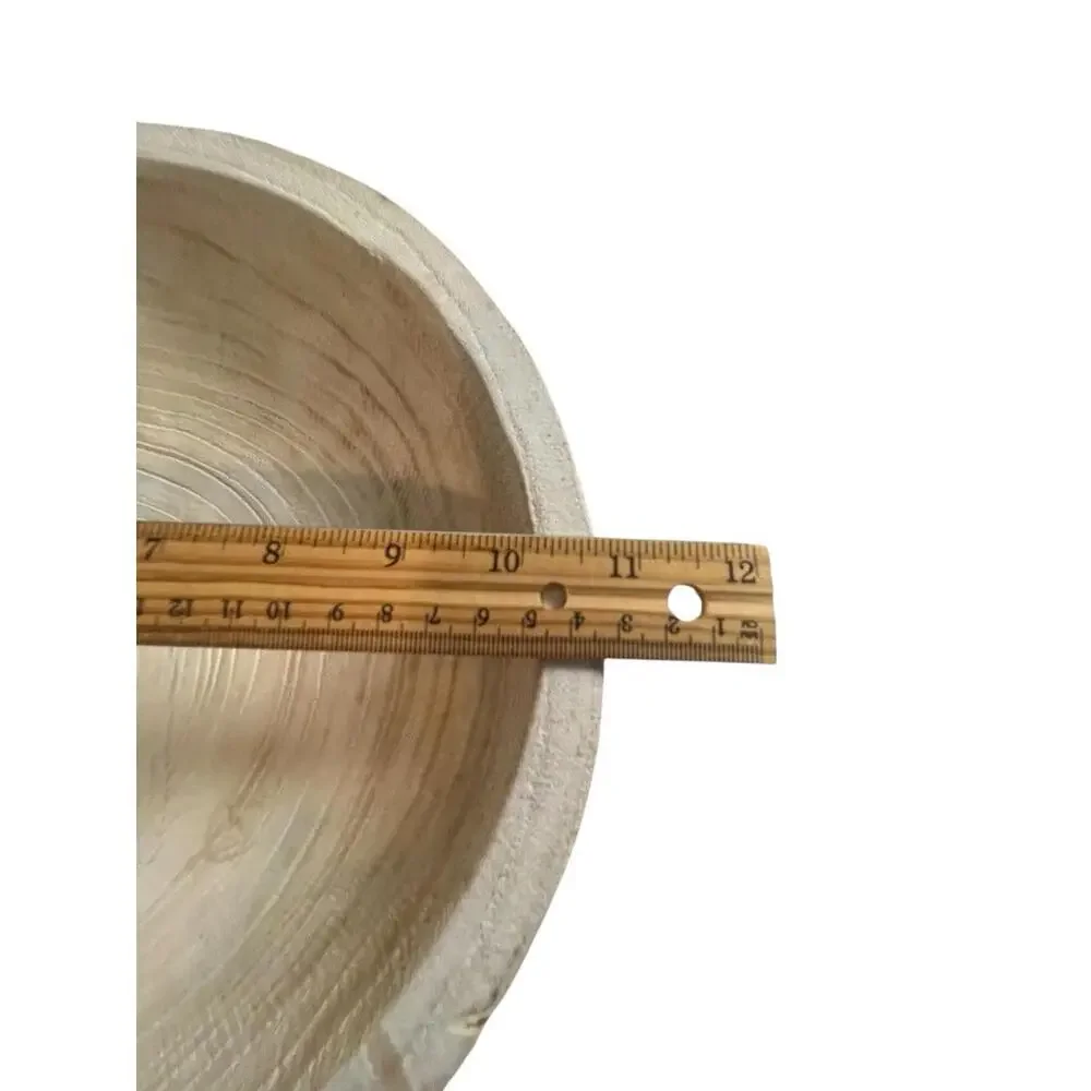 Hand Carved‎ Wooden Tripod Bowl Whitewashed Footed Primitive Style Decor